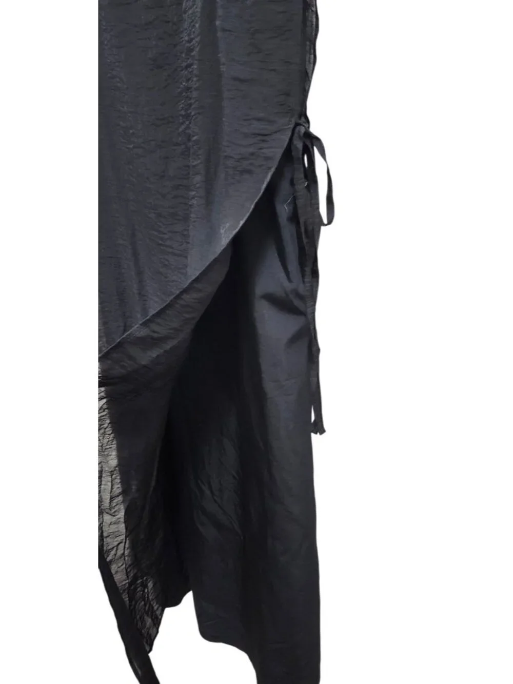 Monmouth Black Sheer Layered Midi Dress Side Tie Spaghetti Strap Minimalist S - Picture 4 of 9